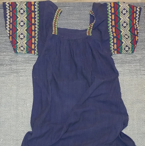 Womens Vintage 38 Inches From Pit to Bottom, 1 Slit, Navy Embroidered Dress - Picture 2 of 3